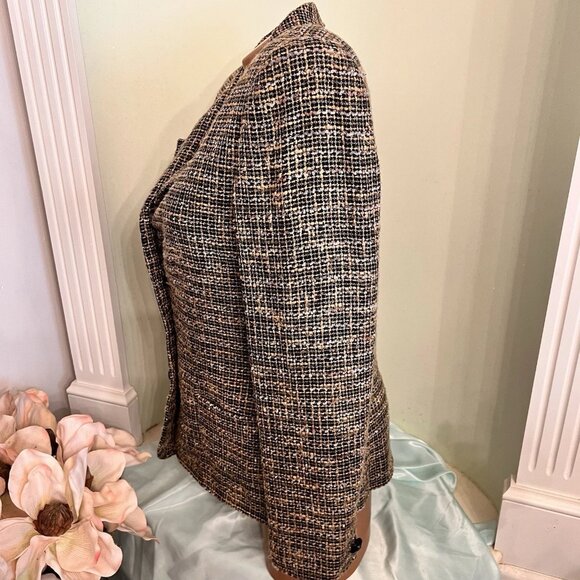 Carlisle. Sz 10. Black Tan Tweed Lined Cotton Blend Jacket. Nubby Fabric. AL-S - Picture 4 of 7